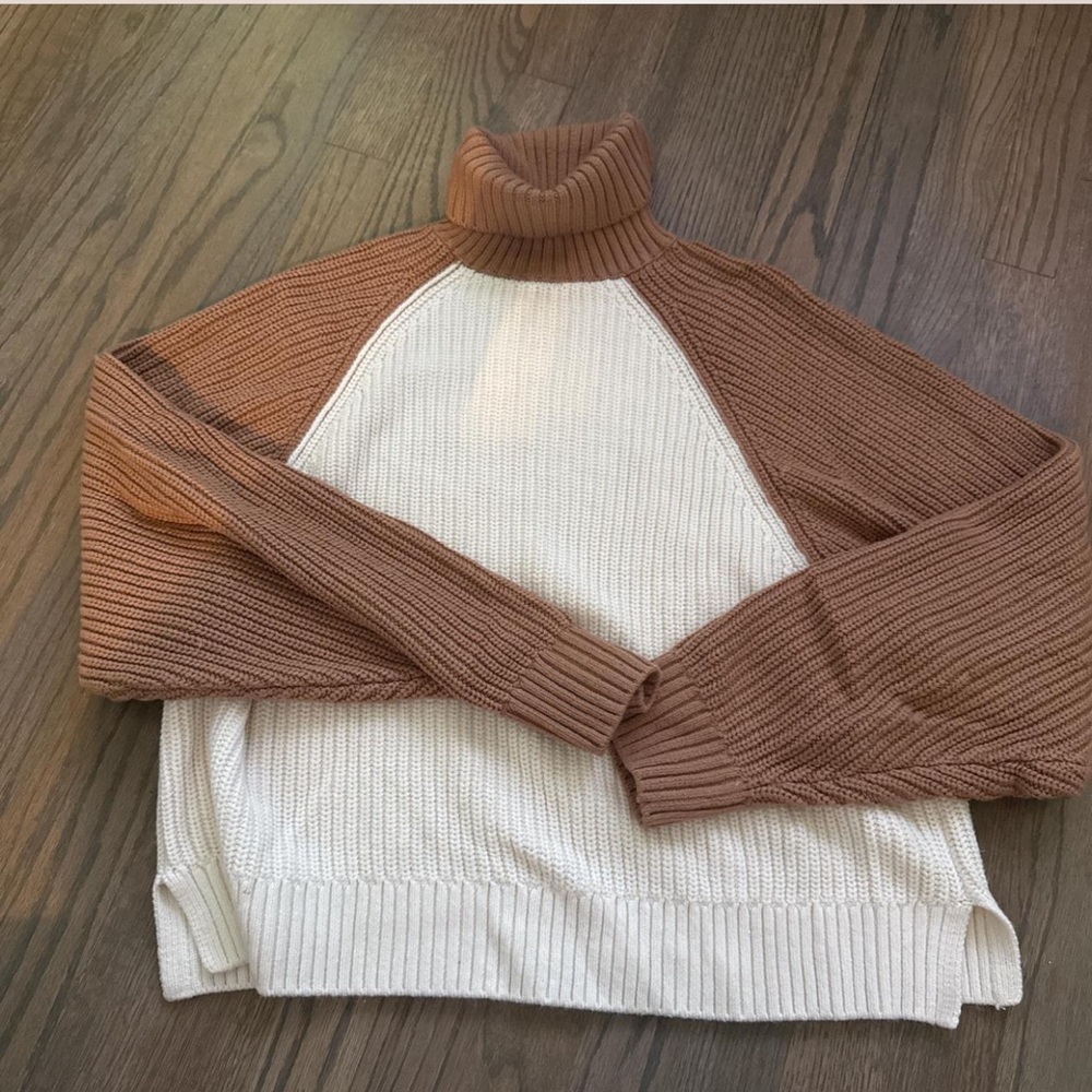 PINK Victoria's Secret Brown and Cream Turtleneck Sweater